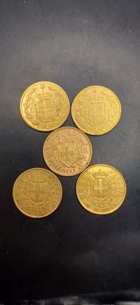 Lot of 5 Swiss 20 franc gold coins
Weight...