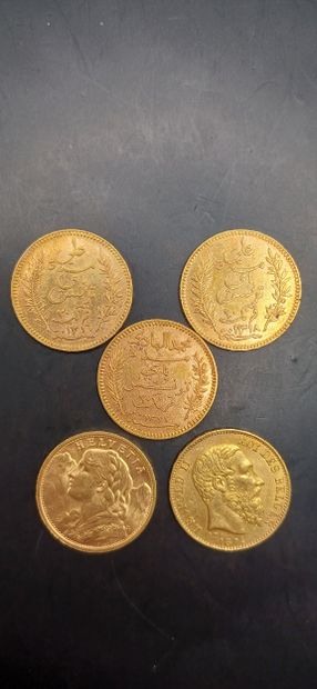Lot of 5 20 franc gold coins including :
4...