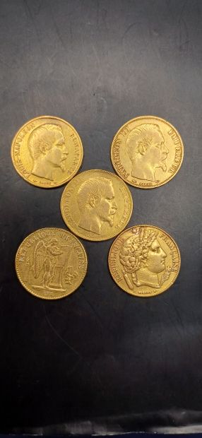 Lot of 5 Coins of 20 francs gold
Weight 31.92g
GOLD...