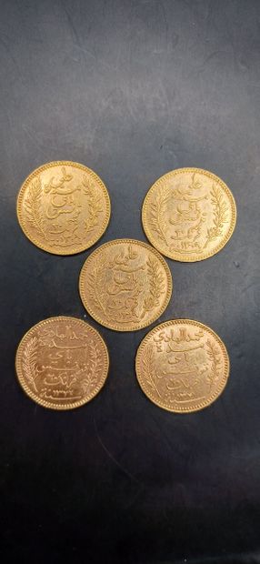 TUNISIA
Lot of 5 Coins of 20 francs gold
Weight...