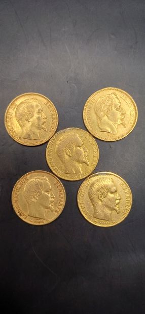 Lot of 5 Coins of 20 francs gold,
weight...