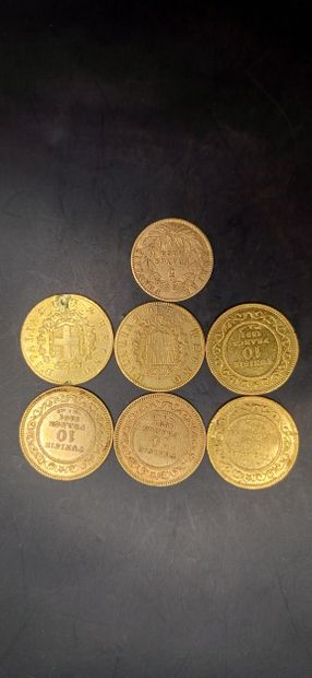 Lot of 7 gold coins including :
4 Tunisian...