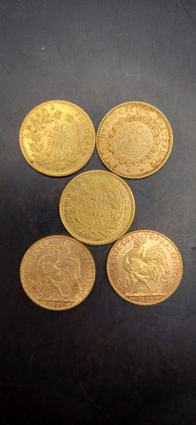 Lot de 5 Pièces de 20 francs or
Poids 32,16g
LES...