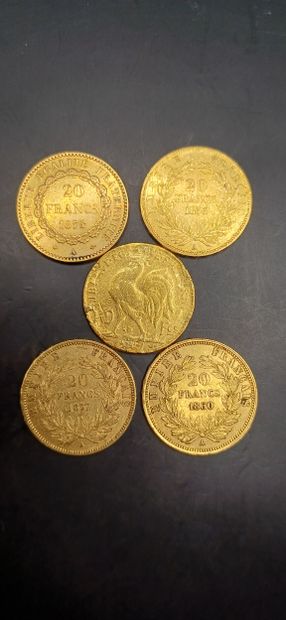 Lot of 5 20 franc gold coins
Weight : 32,01g
GOLD...