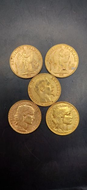 Lot of 5 Coins of 20 francs gold
Weight 32.20g
GOLD...