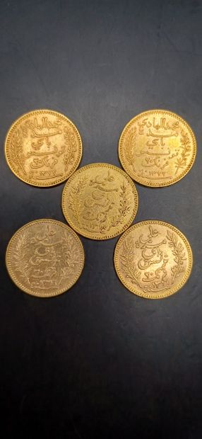 TUNISIA
Lot of 5 Coins of 20 francs gold
Weight...