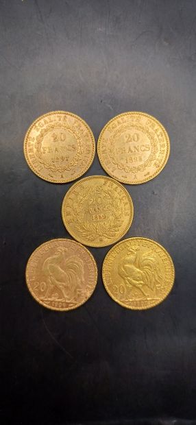 Lot of 5 Coins of 20 francs gold
Weight 32.20g
GOLD...