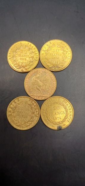 Lot of 5 Coins of 20 francs gold,
Weight:...