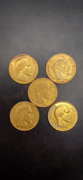 Lot de 5 Pièces de 20 francs or (traces de...