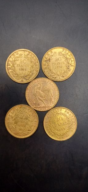Lot de 5 Pièces de 20 francs or
Poids 32,13g
LES...
