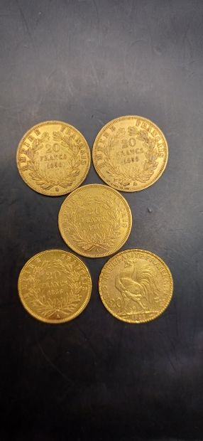 Lot of 5 Coins of 20 francs gold
Weight 32.13g
GOLD...