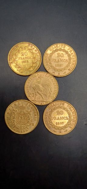 Lot of 5 Coins of 20 francs gold
Weight 32.14g
GOLD...