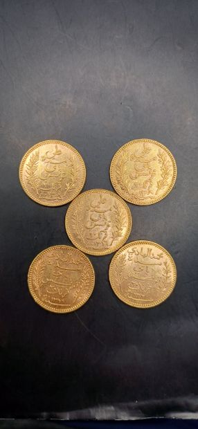 TUNISIA
Lot of 5 Coins of 20 francs gold
Weight...