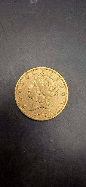 Pièce or de 20 Dollars, année 1890
Poids...