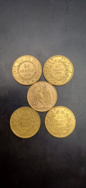 Lot of 5 Coins of 20 francs gold
Weight 32.13g
GOLD...