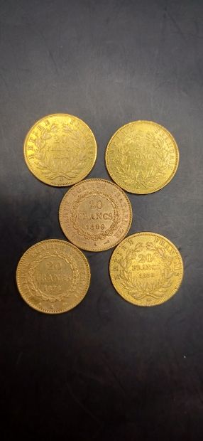 Lot of 5 Coins of 20 francs gold
Weight 31.90g
GOLD...