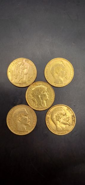 Lot of 5 20 franc gold coins
Weight : 32,01g
GOLD...