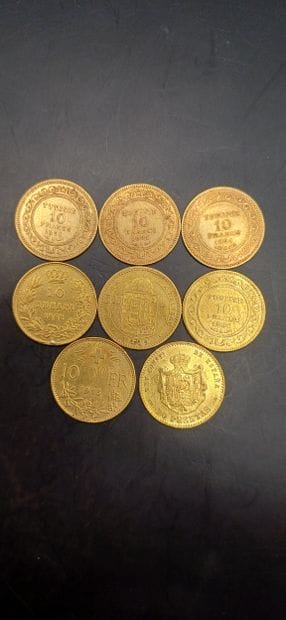 Lot of 8 gold coins including :
4 Tunisian...