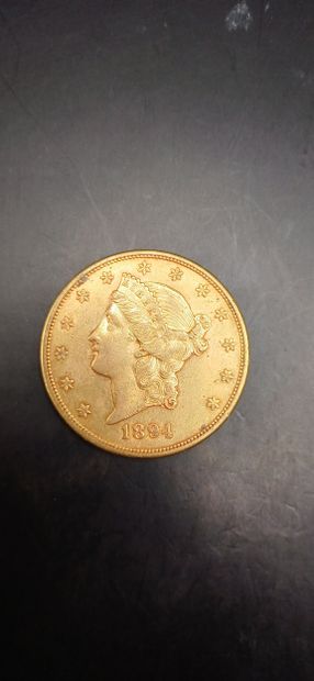 Pièce or de 20 Dollars, année 1894
Poids...