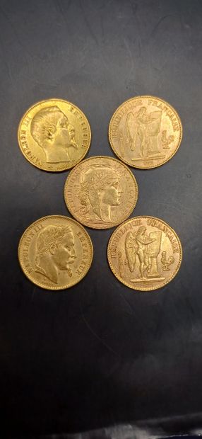 Lot of 5 Coins of 20 francs gold
Weight 32.14g
GOLD...