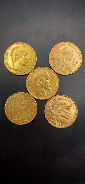 Lot of 5 Coins of 20 francs gold
Weight 31.99g
GOLD...