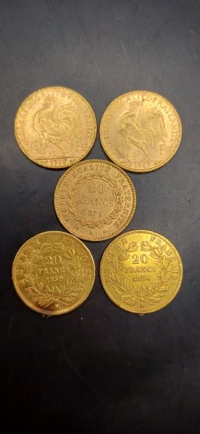 Lot of 5 20 franc gold coins
Weight : 32,18g
GOLD...
