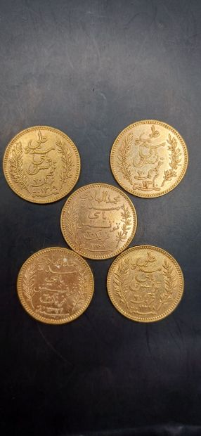 TUNISIA
Lot of 5 Coins of 20 francs gold
Weight...