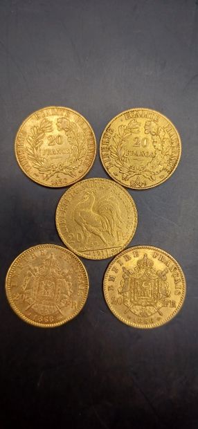 Lot of 5 Coins of 20 francs gold
Weight 32.16g
GOLD...