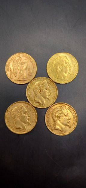 Lot of 5 20 franc gold coins
Weight : 32,02g
GOLD...