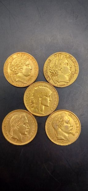 Lot of 5 Coins of 20 francs gold
Weight 32.16g
GOLD...