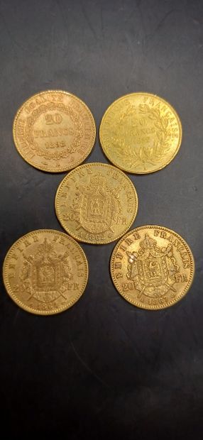 Lot of 5 20 franc gold coins
Weight : 32,02g
GOLD...
