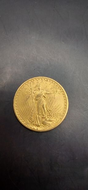 Pièce or de 20 Dollars, année 1908
Poids...