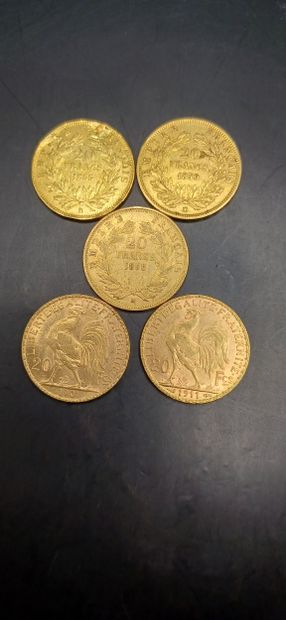 Lot of 5 20 franc gold coins
Weight : 32,04g
GOLD...
