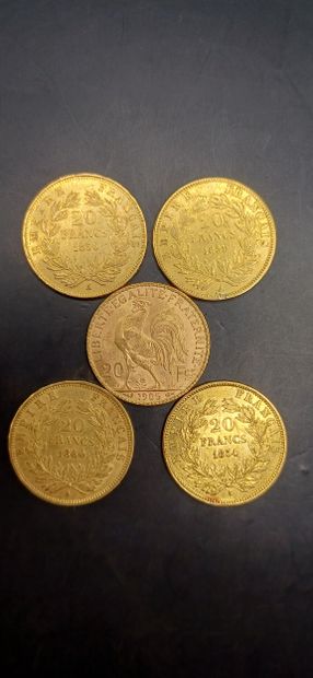 Lot of 5 Coins of 20 francs gold
Weight :...