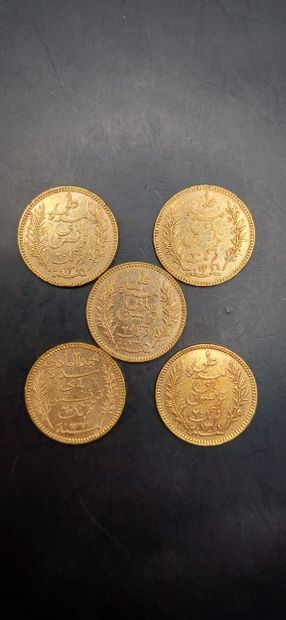 TUNISIA
Lot of 5 Coins of 20 francs gold
Weight...