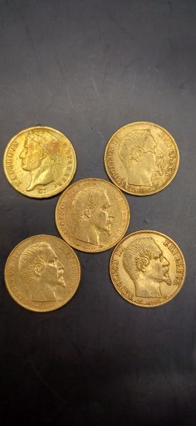 Lot of 5 Coins of 20 francs gold,
weight...