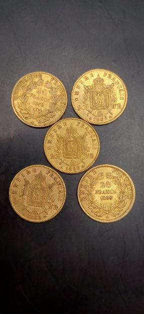 Lot of 5 20 franc gold coins
Weight : 32,07g
GOLD...