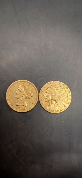 Lot of 2 pieces of 5 Dollars gold, years...