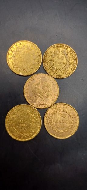 Lot of 5 Coins of 20 francs gold
Weight 31.99g
GOLD...