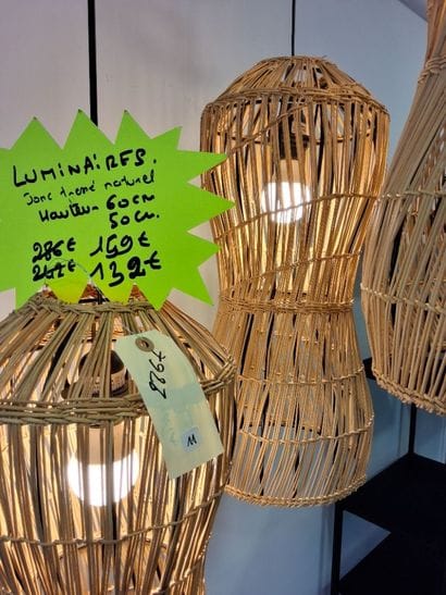 Lot de 3 luminaires en jonc tressé
