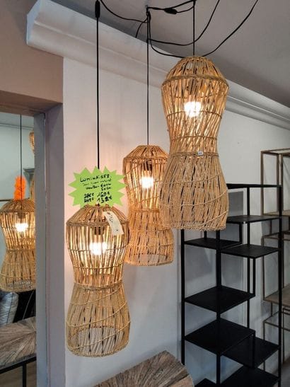 Lot de 3 luminaires en jonc tressé