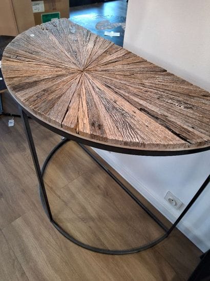 Table demie lune en bois et fer