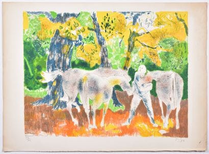 Bernard PIGA (1934-2008)
Cavalier et chevaux
Lithographie
Signée...