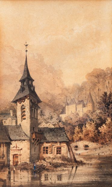 Ecole du XIXe siècle
Paire de paysages germaniques
Gouache...
