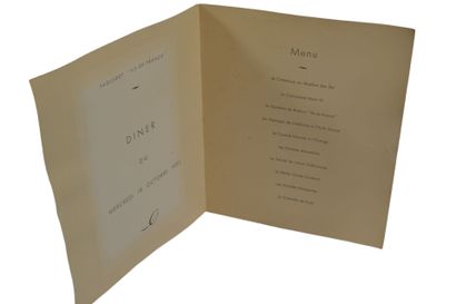 Carte du menu du diner du mercredi 18 octobre...