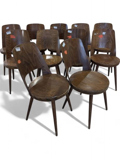 BAUMANN 
Suite of 13 chairs in thermocurved...