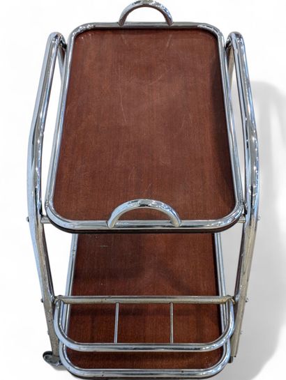 Wheeled sideboard with chrome-plated tubular...