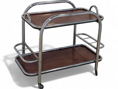 Wheeled sideboard with chrome-plated tubular...