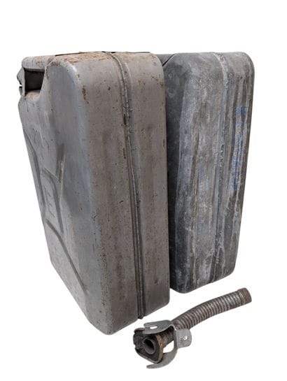 Pair of jerrycans in embossed sheet metal,...