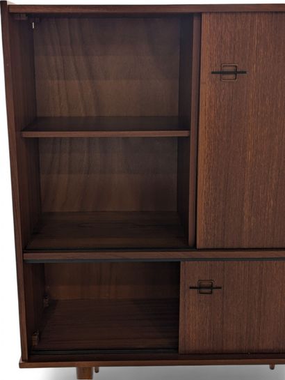 Teak veneer enfilade cabinet. It opens with...